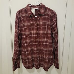 Sonoma Women's Burgundy Plaid Button Down Shirt